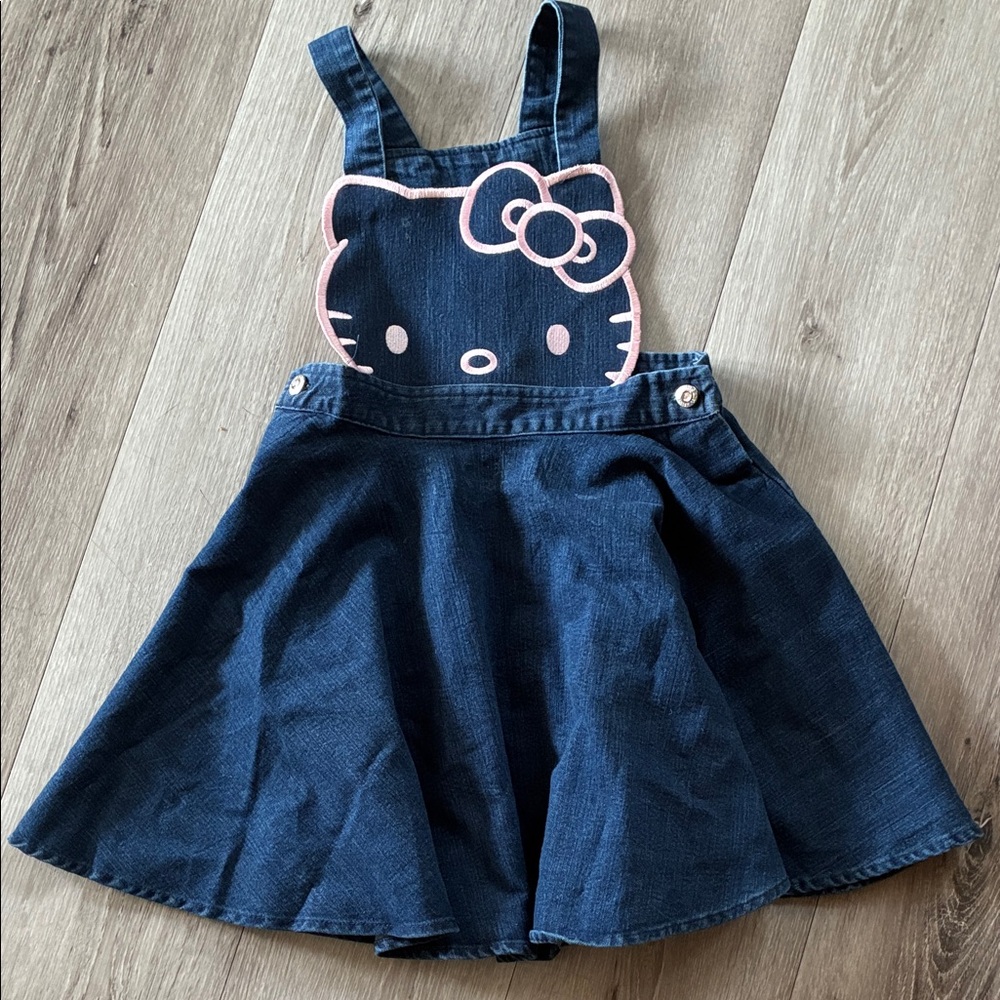 Hello Kitty Navy Denim Pinafore Skirt with Pink Trim